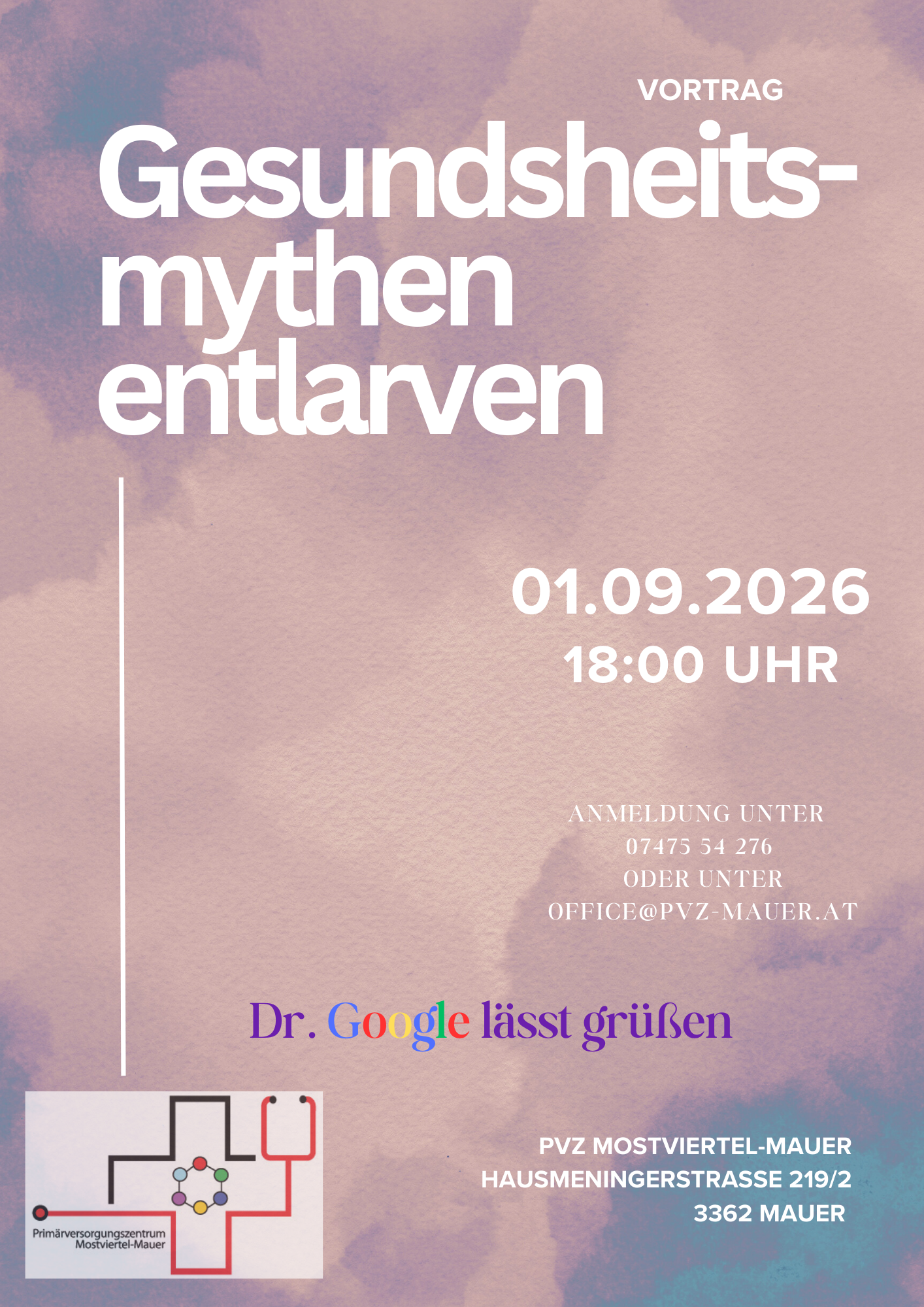 Anmeldung gerne telefonisch oder am Schalter des PVZ Mostviertel-Mauer.